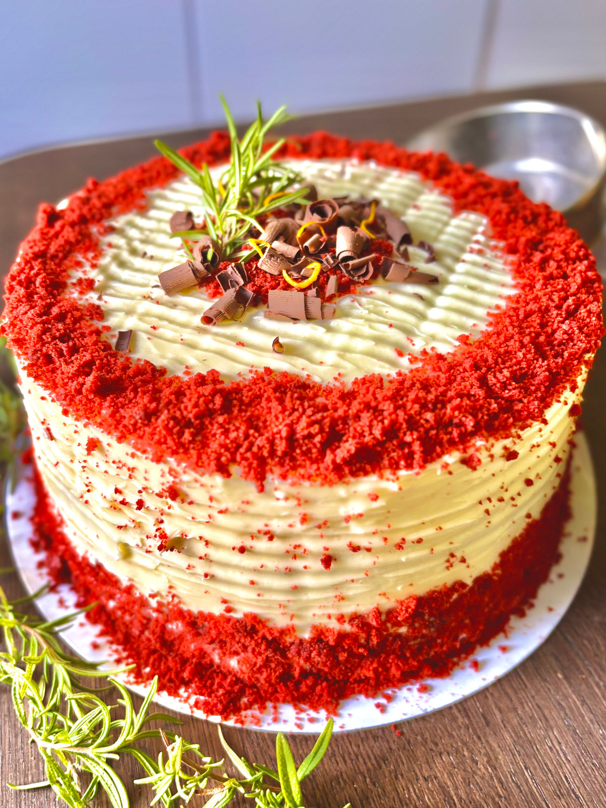 Velvet Red Rosemary Cake
