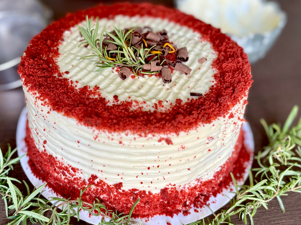 Velvet Red Rosemary Cake